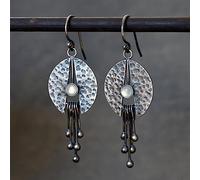 EVURU Orecchini a gancio in metallo per le donne alla moda color argento mezzo rotondo intarsiato pietra opale orecchini pendenti fatti a mano gioielli gioielli 1 paio