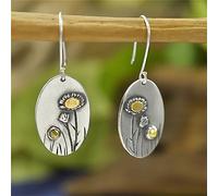 EVURU Orecchini semplici alla moda intagliati a fiore d'erba, orecchini pendenti in zircone verde con intarsio rotondo color argento vintage, 1 paio