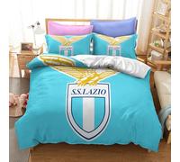 EVURUUMT Copripiumino da calcio con design 3D, set da 3 pezzi, copripiumino Lazio 140x200 decorazione per camera da letto per gli amanti della cultura calcistica, copripiumino da calcio