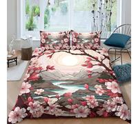 EVURUUMT Set Copripiumino Giapponese con Motivo di Fiori di Ciliegio - Morbidezza ed Eleganza per il Tuo Letto, Comfort Superiore e Stile Raffinato, copripiumino matrimoniale 260x240