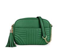 EVVE Borsa a tracolla trapuntata da donna, elegante borsa per fotocamera con nappa, borsa a tracolla leggera di medie dimensioni, Verde kelly, Taglia unica