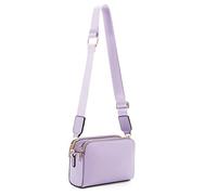 EVVE Borsa per fotocamera a tracolla piccola con cerniera tripla con tracolla larga | Lilla