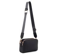 EVVE Borsa per fotocamera a tracolla piccola con cerniera tripla con tracolla larga | Nero