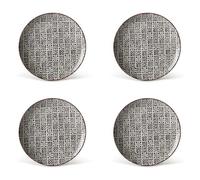 Evviva Piatti Frutta, Set da 4, in Stoneware, 4 Piatti Piani da 20.5 cm, per Frutta e Dessert, Moderni e Colorati, Motivi Geometrici. Modello: Althea, Scacco