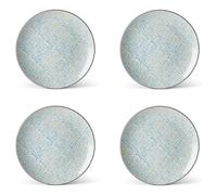 Evviva Piatti Piani, Set da 4, in Stoneware, 4 Piatti Piani da 25 cm, Moderni e Colorati, Motivi Geometrici. Modello: Althea, Juta Azzurro
