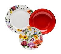 Servizio tavola porcellana 18 pz (6 piatti piani, 6 piatti fondi in stoneware, 6 piatti frutta) Ø 27 cm, Ø 20 cm, Ø 19 cm - Flor