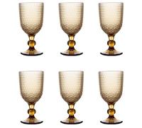 Evviva Set 6 calici vino 300 ML in vetro colorato e decoro geometrico a rilievo Mozart (Ambra)