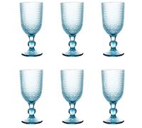 Evviva Set 6 calici vino 300 ML in vetro colorato e decoro geometrico a rilievo Mozart (Azzurro)