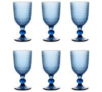 Evviva Set 6 calici vino 300 ML in vetro colorato e decoro geometrico a rilievo Mozart (Blu)