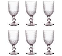 Evviva Set 6 calici vino 300 ML in vetro colorato e decoro geometrico a rilievo Mozart (Rosa)