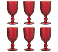 Evviva Set 6 calici vino 300 ML in vetro colorato e decoro geometrico a rilievo Mozart (Rosso)