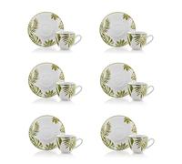 Evviva Tazzine da Caffè, Set da 6, Tazza 100 ml, con Piattini, in Gres, Tazzina Particolare e Moderna, Stile Tropicale. Collezione: Panama