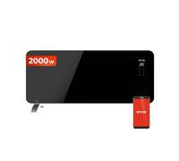 EVVO C Radiatore Elettrico Basso Consumo di Vetro Nero 2.000 W, Wifi, Termostato Regolabile, Google Home Alexa, Telecomando, Timer, Supporto Piedi, Silenzioso, Perfetto come Riscaldatore da Bagno