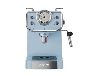 EVVO Caffettiera Espresso Intensa Retro Blu - Macchina da caffè Espresso, 15 bar, 950 W, Acciaio Inossidabile, Braccio Doppio, Thermos Block, Preriscaldato Rapido, 1,5 L, Vaporizzatore, Portafiltro