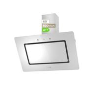 EVVO Cappa aspirante 60 cm di larghezza decorativa, potenza 800 m³/h, filtro in alluminio e carbone attivo, controllo tattile e gestale, efficienza energetica A++, CE43 vetro bianco