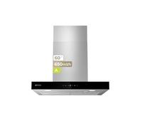 EVVO Cappa aspirante decorativa CE31, larghezza 60 cm, potenza 650 m³/h, 3 velocità, modalità boost, touch con display, timer spento, luce LED, efficienza energetica A, finitura inox bordo nero