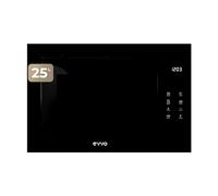 EVVO Microonde integrato Mi45 Vetro Bl, capacità 25 l, grill 1200 W, porta e telaio effetto lucido, multifunzione, 8 funzioni, timer 60 minuti, display digitale (finitura nera vetro)