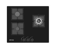 EVVO - Piastra a gas V65 Glass, 3 bruciatori con wok, in vetro temperato, nero, accensione elettrica, compatibile gas naturale e butano