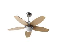 EVVO Ventilatore da soffitto con luce LED e comando silenzioso, Ø106 cm, 5 pale, motore DC 56 W, 3 velocità, timer, (modello: V416 finitura legno)