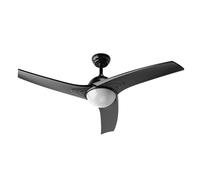 EVVO Ventilatore da soffitto con luce LED e comando silenzioso, Ø132 cm, 3 pale, motore DC 26 W, 6 velocità, timer (modello: V522 finitura nera)