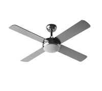EVVO Ventilatore da soffitto con luce LED e comando silenzioso, Ø132 cm, 4 pale, motore rame 65 W, 3 velocità, timer (modello: V516 finitura metallo)