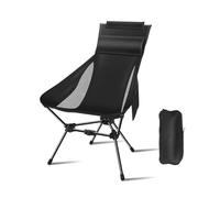 EVWGNPQRV Sedia da campeggio pieghevole e portatile, Foldable Camping Chair With Headrest And Cup Holder In Black Khaki For Outdoor Activities(Black)