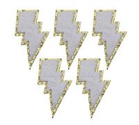 EVWGNPQRV Toppe Ricamate, Toppe Ricamate in ciniglia 5 Pezzi Multicolore 4,3x7,6 cm a Forma di Fulmine termoadesive for Fai da Te(White)