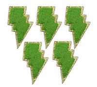 EVWGNPQRV Toppe Ricamate, Toppe Ricamate in ciniglia 5 Pezzi Multicolore 4,3x7,6 cm a Forma di Fulmine termoadesive for Fai da Te(Green)