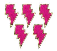 EVWGNPQRV Toppe Ricamate, Toppe Ricamate in ciniglia 5 Pezzi Multicolore 4,3x7,6 cm a Forma di Fulmine termoadesive for Fai da Te(Hot Pink)