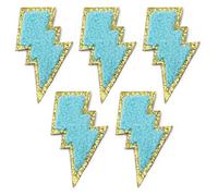 EVWGNPQRV Toppe Ricamate, Toppe Ricamate in ciniglia 5 Pezzi Multicolore 4,3x7,6 cm a Forma di Fulmine termoadesive for Fai da Te(Lake Blue)