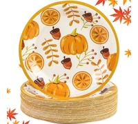 EVYIENEN 50 piatti di carta per l'autunno, zucche, 18 cm, usa e getta, foglia d'acero, per feste di compleanno, vacanze, famiglia, riunioni, feste