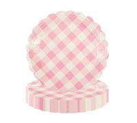 EVYIENEN 50 piatti di carta smerlati rosa chiaro, piatti da dessert a righe da 17,8 cm, per torte, insalate, frutta, usa e getta, decorativi, per cene, dessert, servire per feste di compleanno