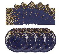 EVYIENEN 50 piatti e tovaglioli di carta blu e oro, 25 x 17,8 cm, piatti da dessert 25 x 16,5 cm, set di tovaglioli usa e getta, piatti di carta per compleanni, feste, per picnic