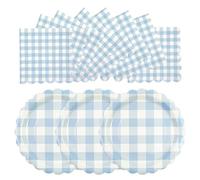 EVYIENEN Set di 50 piatti e tovaglioli di carta smerlati blu, piatti di carta da 63,5 x 17,8 cm e tovaglioli usa e getta da 63,5 x 16,5 cm, per feste di compleanno, baby shower, forniture per feste