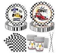 EVYIENEN Set di 50 stoviglie per auto da corsa, per feste, per bambini, per 10 persone