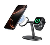 EWA Supporto per Caricabatterie Wireless 2 in 1 Compatibile con Caricabatterie MagSafe e Apple Watch, Compatibile con iPhone 15, 14, 13, 12 e Apple Watch - Nero (Non Includere il Caricabatterie)