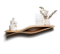 EWART WOODS Mensola sospesa da parete, in legno, a forma di pesce, in noce, mensola curva, decorazione senza staffe, libreria geometrica ondulata (ciliegia)