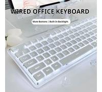 EWEADN GX710S Tastiera da ufficio silenziosa, pannello interamente in metallo 104 tasti cablati con copritasti Water Drop, per giochi e ufficio Bianco e nero