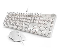 EWEADN - Tastiera e mouse per macchina da scrivere cablata, tastiera meccanica stile macchina da scrivere, 104 tasti retroilluminati a LED, manopola di controllo multimediale, tastiera cablata con