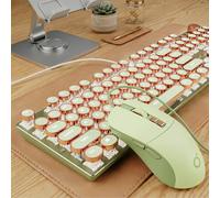 EWEADN - Tastiera e mouse per macchina da scrivere cablata, tastiera meccanica stile macchina da scrivere, 104 tasti retroilluminati a LED, manopola di controllo multimediale, tastiera cablata con
