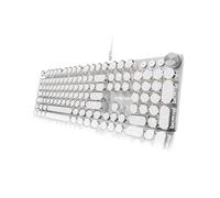 EWEADN - Tastiera meccanica da gioco in stile macchina da scrivere, tastiere meccaniche cablate, 104 tasti retroilluminati a LED, manopola di controllo multimediale, tastiera cablata per computer con