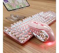 EWEADN TK950 - Tastiera meccanica e mouse per macchina da scrivere retrò, tastiera da gioco wireless Bluetooth/2.4G/cablata a 104 tasti, retroilluminazione bianca, interruttore blu clicky, copritasti