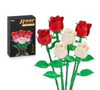 EWED Set di 6 bouquet di fiori di rosa, regalo per Natale, festa della mamma o San Valentino, ideale per donne, ragazze, mogli, set di costruzione di rose, decorazione per la casa, rosso e bianco