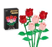 EWED Set di 6 bouquet di fiori di rosa, regalo per Natale, festa della mamma o San Valentino, ideale per donne, ragazze, mogli, set di costruzione di rose, decorazione per la casa, rosso e rosa