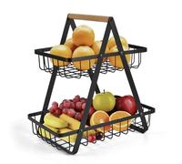 EWEMOSI Alzata per frutta con 2 ripiani, moderna, pratica cesta per frutta in metallo, per pane, verdura, snack, scaffale angolare in piedi