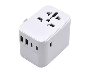 Ewent Adattatore Universale da Viaggio, Presa Universale da Viaggio con 2 porte USB e 3 Type-C, Adattatore da Viaggio Italia Inghilterra Germania America Australia e oltre 224 paesi,Protezione Bambini