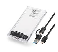 Ewent Case SSD/HDD USB-C+A 3.2 Gen1, Box esterno per Hard Disk 2,5″ SATA fino a 9.5mm - Custodia trasparente, Installazione senza viti, Supporto UASP, Velocità 5 Gbps, Compatibile Windows/Mac