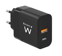Ewent Caricatore Rapido GaN 45W USB-C e USB-A, Alimentatore Compatto per iPhone, iPad, Samsung Galaxy, Xiaomi, Huawei, Tablet, Notebook e Auricolari Wireless, Power Delivery e Ricarica Rapida, Nero