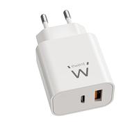 Ewent Caricatore USB C, Caricabatterie Rapido GaN Fast 20W, 2 porte USBC PD + USB-A QC3.0, Alimentatore USB Multipla Ricarica Veloce per iPhone/iPad/Tablet/Smartphone, Design Compatto, Bianco