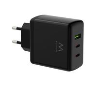 Ewent Caricatore USB C Rapido GaN 65W, Pod a 3 Porte 2×USB-C PD + 1×USB-A QC, Alimentatore Compatto per MacBook PRO/Air, iPad PRO, iPhone, Samsung, Android, Tablet e Laptop, Nero